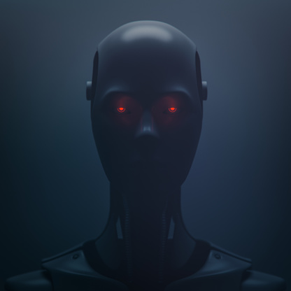 Portrait of a spooky futuristic female cyborg.