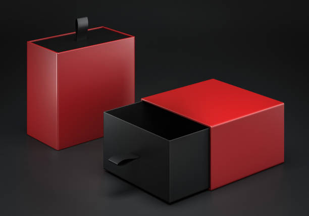 istock Package blank Sliding drawer red maroon and black color Cardboard Box mockup for corporate branding 1443587610