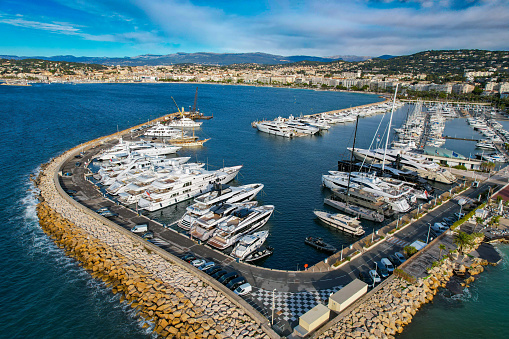 Lifestyle of the rich and famous marina at the home of the famous Cannes film festival, this is one of the most beautiful areas on the Mediterranean Sea in France