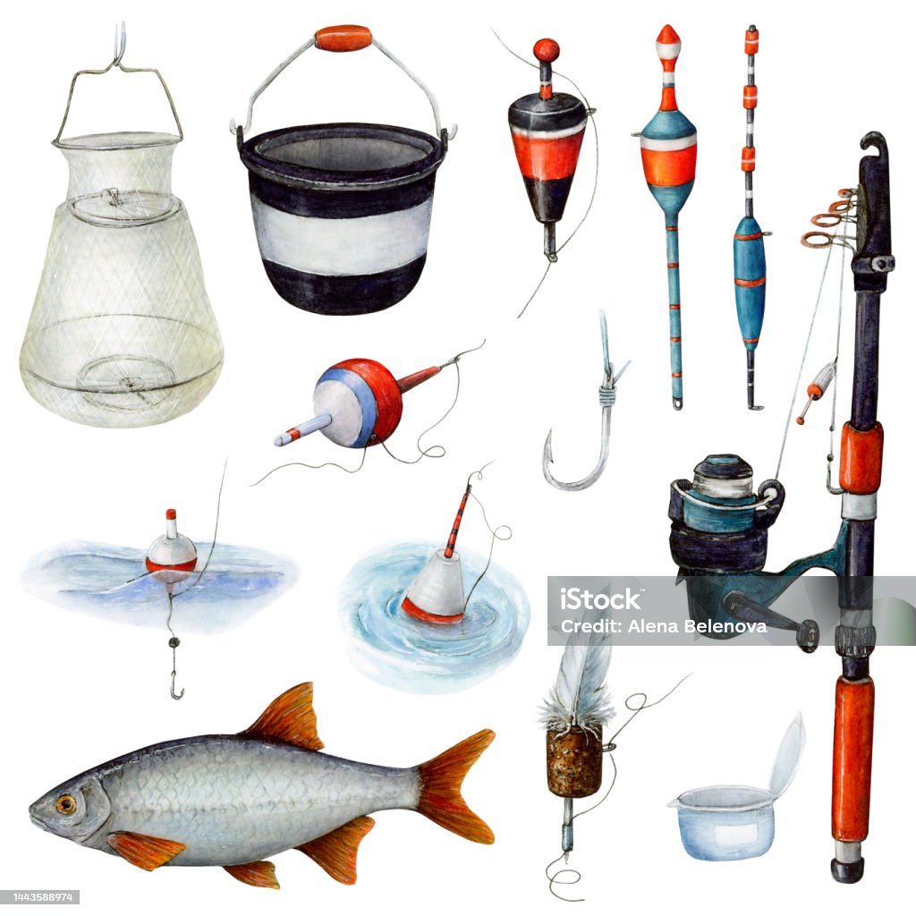 A Set Of Fishing Items For Catching Fish With A Line And Hook Stock  Illustration - Download Image Now - iStock