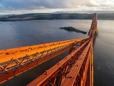 The view looking south across the Firth of Forth, Scotland, from the top of the Forth Railway Bridge