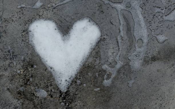 Top View of Heart Shape Created with Soap or Shampoo Foam Bubbles with Copy Space for Texts Writing in Horizontal Orientation, Perfect for Wallpaper