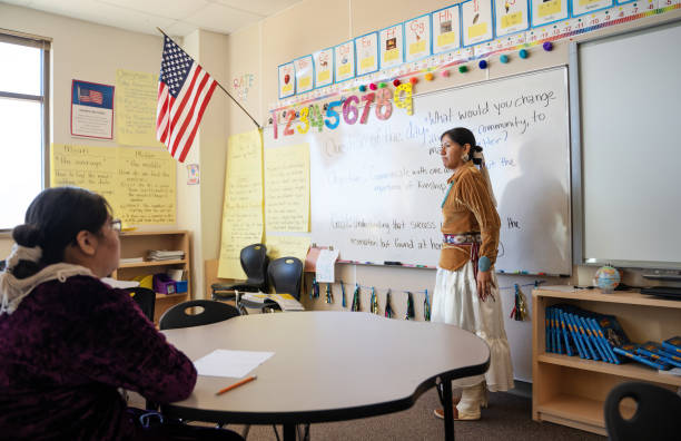 istock Navajo indigenous teacher facing her elementary class in Monument Valley 1443604931