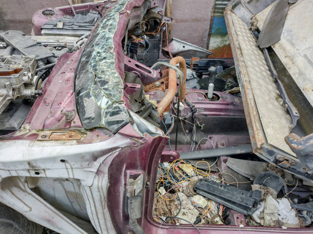 istock Dismantled car, removed from service. Damaged car 1443607154