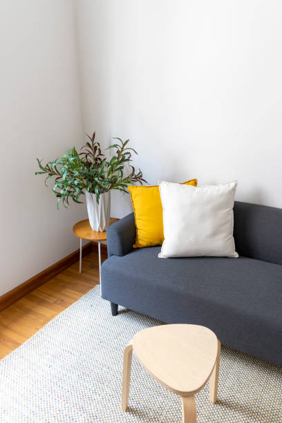 istock Scandinavian home. Room decor with yellow and white pillow. 1443611291