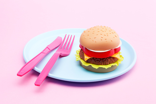 Artificial hamburger on plate