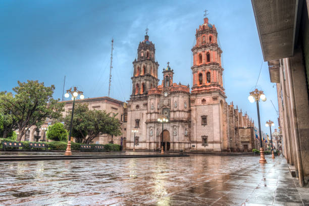 san luis potosi cathedral (spanish: catedral metropolitana de san luis rey) in  in the historic center of the state san luis potosi, mexico. dedicated to st. louis king of france. - architecture brick cathedral christianity imagens e fotografias de stock