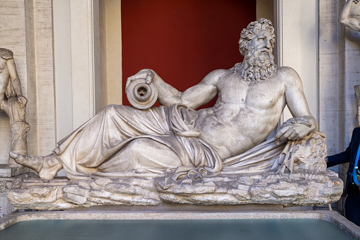 Vatican City - October 3 2022: Ancient Sculpture of the Roman Emperor Hadrian in the Vatican City Museum