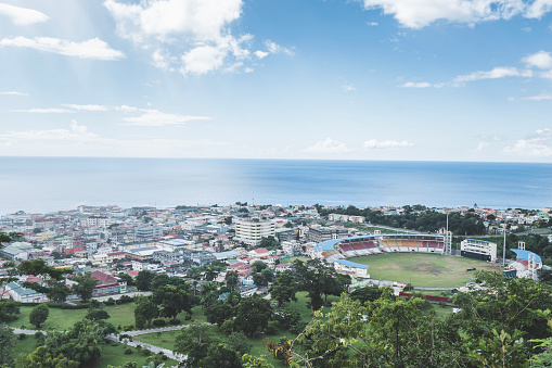 Caribbean coastal city of Roseau in Dominica, with access to the Caribbean sea