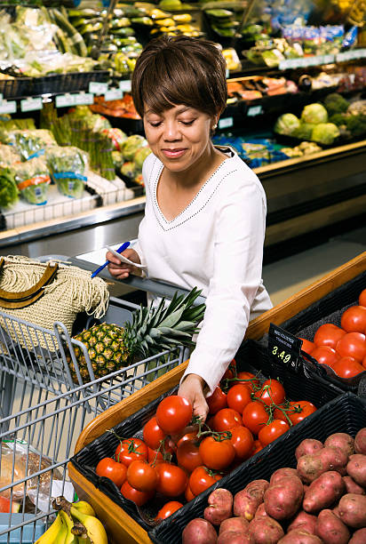 Woman grocery shopping. stock photo