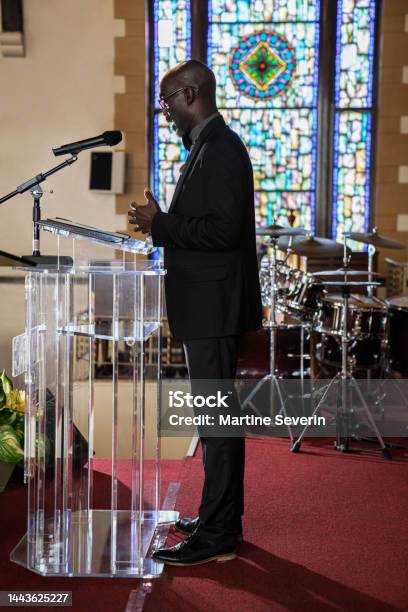 Black Congregation Attend Black Baptist Church Service Stock Photo - Download Image Now