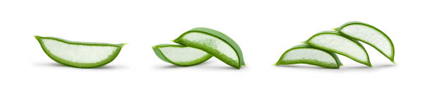 istock Juicy aloe leaf slices isolated on white 1443625787