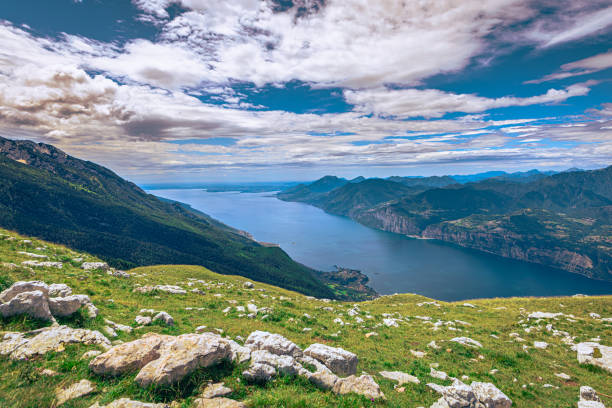 istock Panoramic view of Lake Garda seen from Mount Baldo, Italy 1443625837