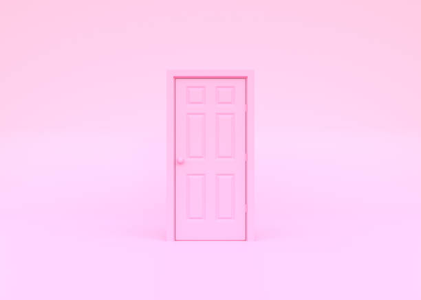 istock Closed pink door in pink background room 1443627737
