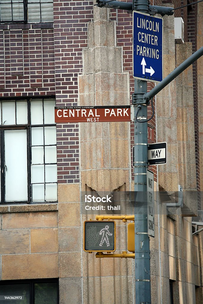 New York: Central Park Central Park West sign Lincoln Center Stock Photo