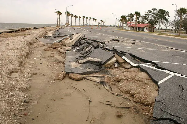 Washed out roadway in New Orleans, Louisiana