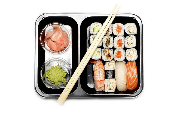 istock Assortment of Japanese Sushi Set on white 144363345
