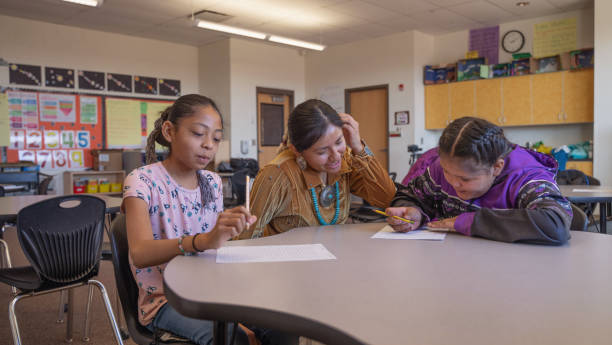 istock Navajo indigenous teacher helping students with their work 1443635169
