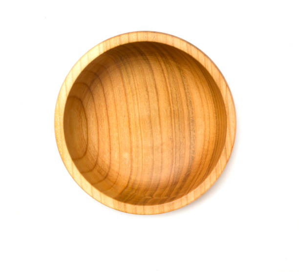 istock Empty wooden bowl isolated on white, top view 1443635587