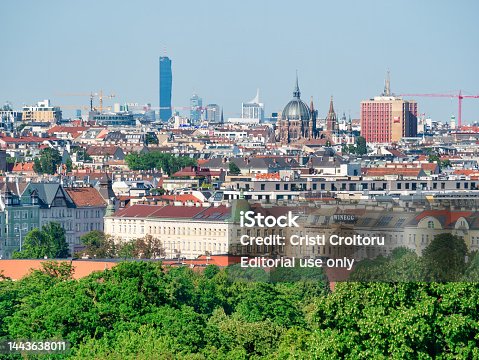 Vienna, Austria - June 2022: Aerial view with the city of Vienna seen from Gloriette Schonbrunn