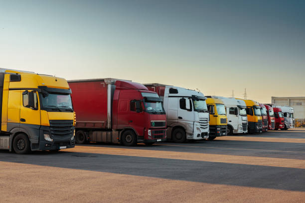 istock Parked trucks on parking lot. 1443643167