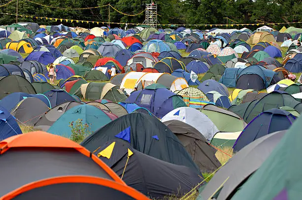 Hundreds of tents on a music festival campsite