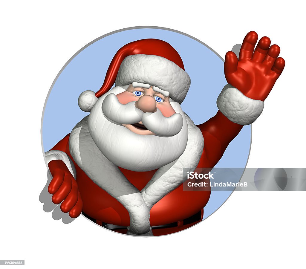 Santa Waving Through a Circle A cartoon Santa Claus waves through a circle - 3D render. Cartoon Stock Photo