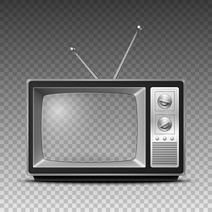 Vector 3d Realistic Retro TV Receiver Closeup Isolated on White. Vintage TV Set. Television, Front View.