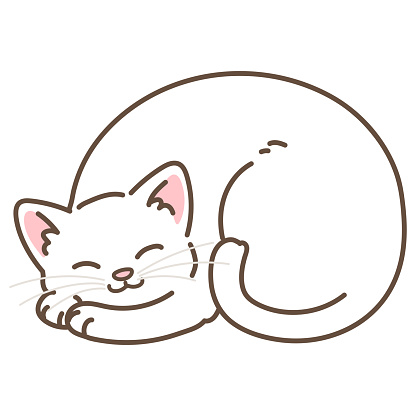 Simple and adorable illustration of white cat sleeping