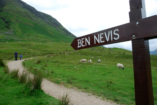 The path and sign at the foot of Ben Nevis Scotland