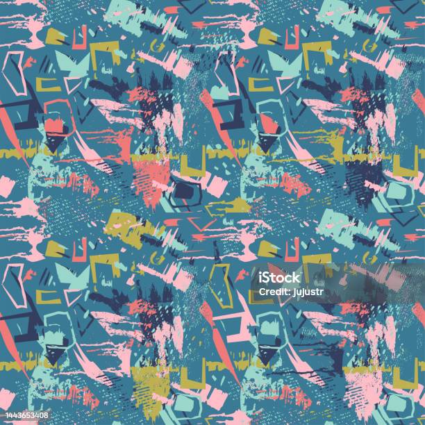Chaotic Rug Pattern Abstract Grunge Seamless Pattern Chaotic Distressed Geometric Shapes ...