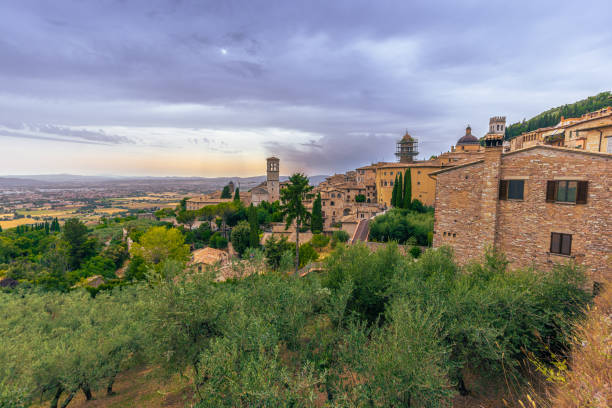 The Medieval religious christian town of Assisi in Umbria, Italy stock photo