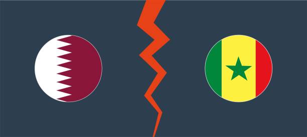 qatar vs senegal with a circle border. - qatar senegal stock illustrations