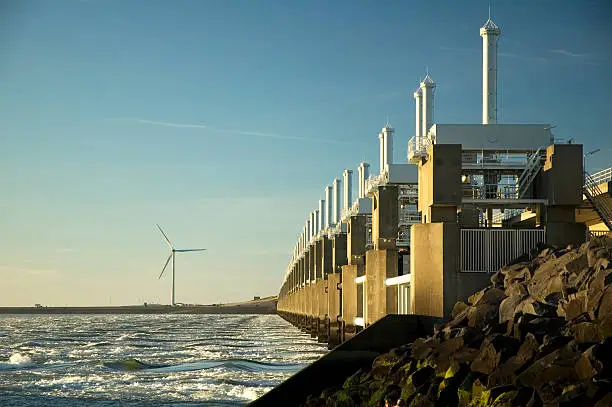 Storm surge barrier in Zeeland, Holland. Build after the storm disaster in 1953.