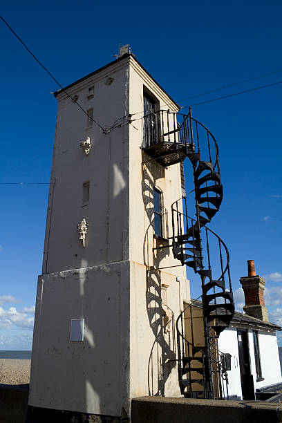 beach tower - steps staircase water doorway stock-fotos und bilder