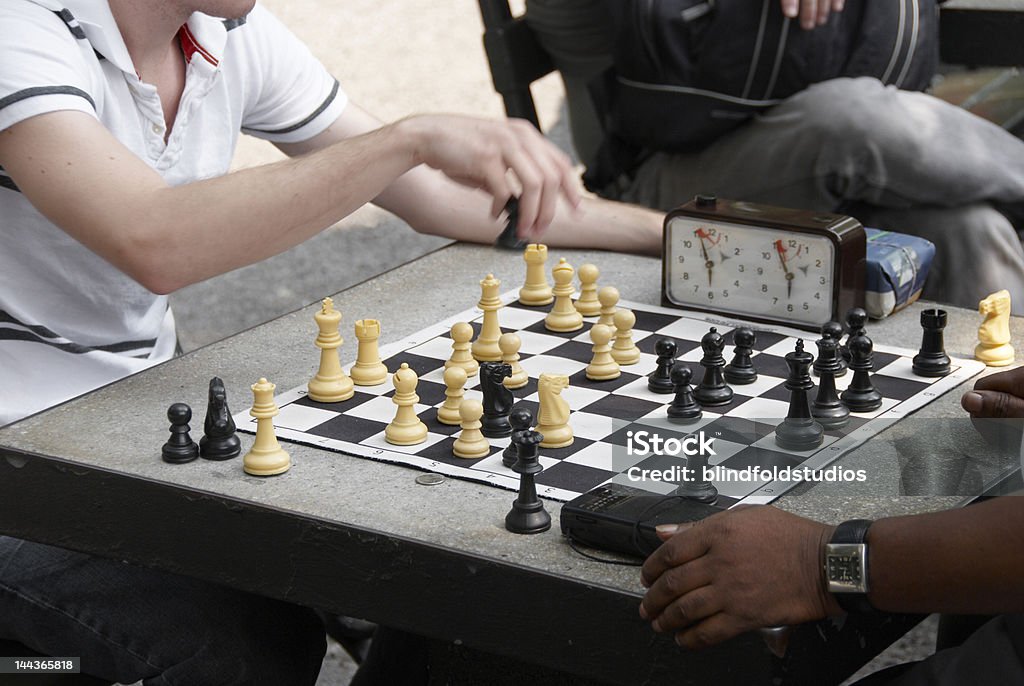 Chess Players, Washington Square Men playing chess in Washington Square, Manhattan Chess Stock Photo