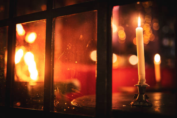 istock Candle in the window of the restaurant 1443658603