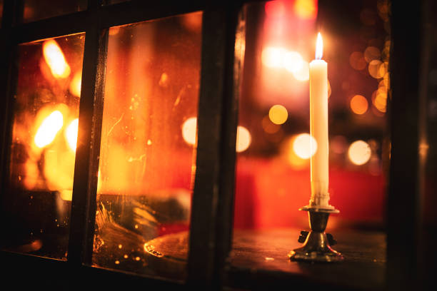 istock Candle in the window of the restaurant 1443658608