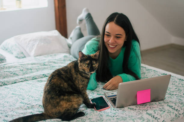 istock Casual work day at home with my cat 1443658822