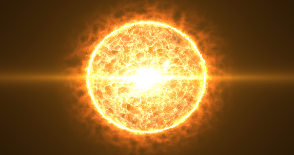 Beautiful round bright sphere glowing orange fiery star burning with magical energy plasma on a black space background. Abstract background. Screensaver, video in high quality 4k.