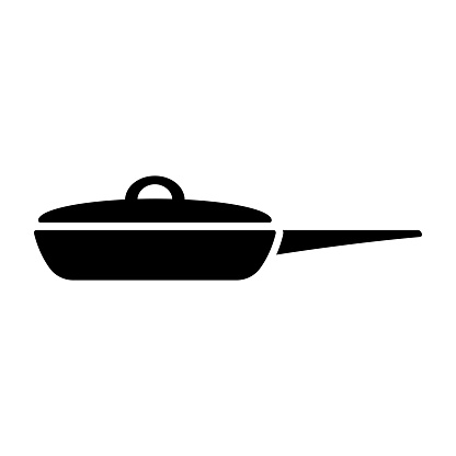 Frying pan with lid icon. Black silhouette. Front side view. Vector simple flat graphic illustration. Isolated object on a white background. Isolate.