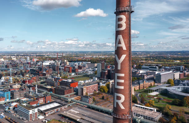 Chemical industry: Bayer Chempark in Leverkusen Leverkusen, North Rhine-Westphalia, Germany - October 2022: Skyline autumn view of Chempark (Bayerwerk) plant, industrial park for chemical industry at the bank of Rhine river, headquarters of Bayer AG bayer schering pharma ag photos stock pictures, royalty-free photos & images