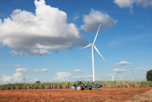Windmill farm against cloud sky, Wind turbine farm green energy or renewal energy concept