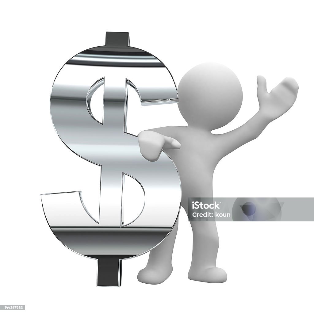 dollar chrome symbol 3d little human keep a chrom dollar symbol Abstract Stock Photo