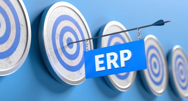 istock ERP Enterprise resource planning business strategy tactic planning Arrow Hitting Target 1443680380