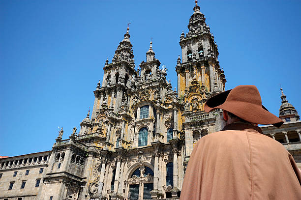 Santiago de Compostela cathedral at Plaza Obradoiro square Arch at sunset, Galicia In Spain, Camino de Santiago
