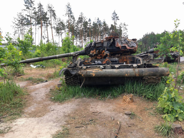 istock Destroyed Russian tank in Ukraine 1443686649
