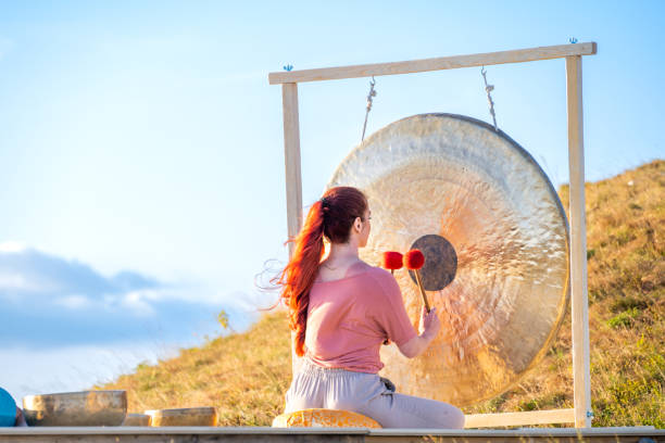 Gong with vibrant blue sky background