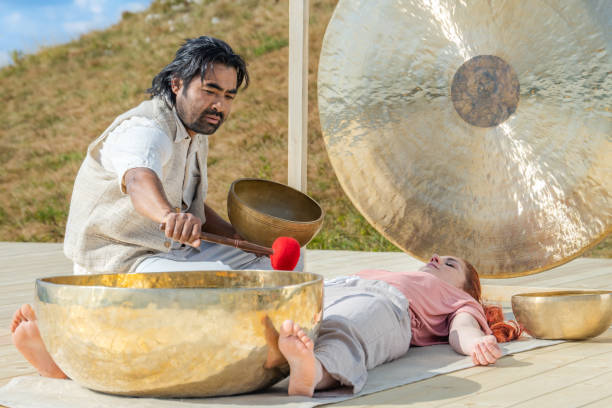 istock Sound healing therapy, traditional meditation session 1443687161