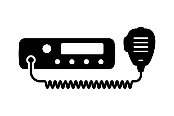 ilustrações, clipart, desenhos animados e ícones de ícone de rádio do carro. walkie-talkie. estação de rádio. silhueta preta. vista frontal horizontal. ilustração gráfica plana simples vetorial. objeto isolado em um plano de fundo branco. isolar. - rádio cb